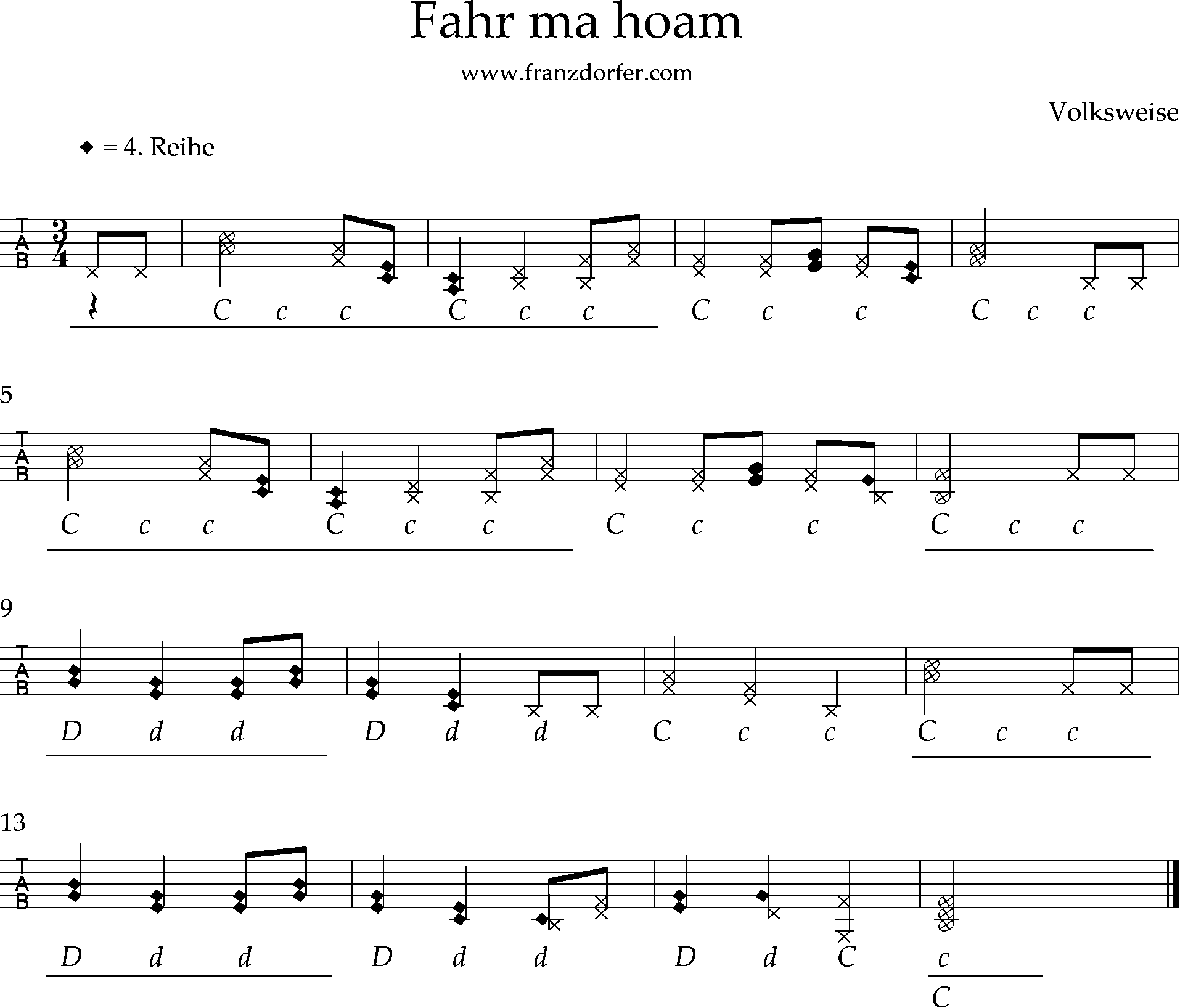 steirische harmonika, griffschrift, Fahr ma hoam